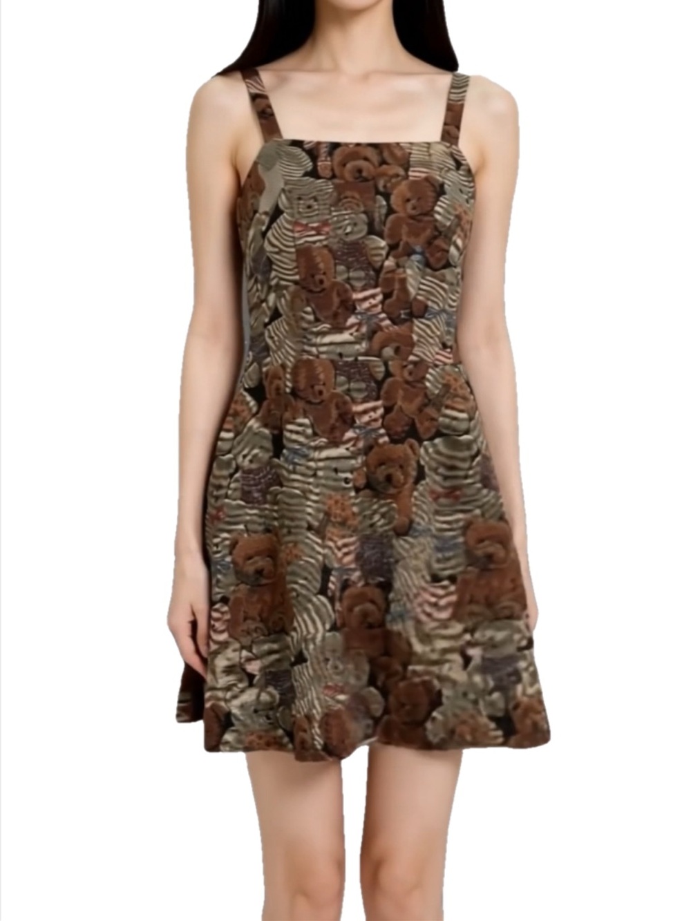 Vintage Teddy Fabric Handmade Dress in Brown and Beige